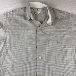 Lacoste Men's 42 Large Brown Plaid Cotton Logo Long Sleeve Button Shirt